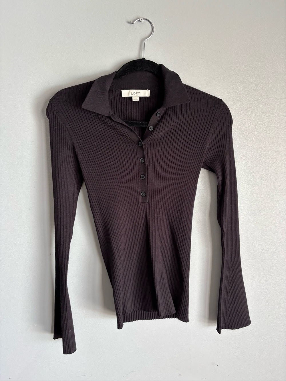 NWOT Loft Flare Sleeve Button Up XS Black